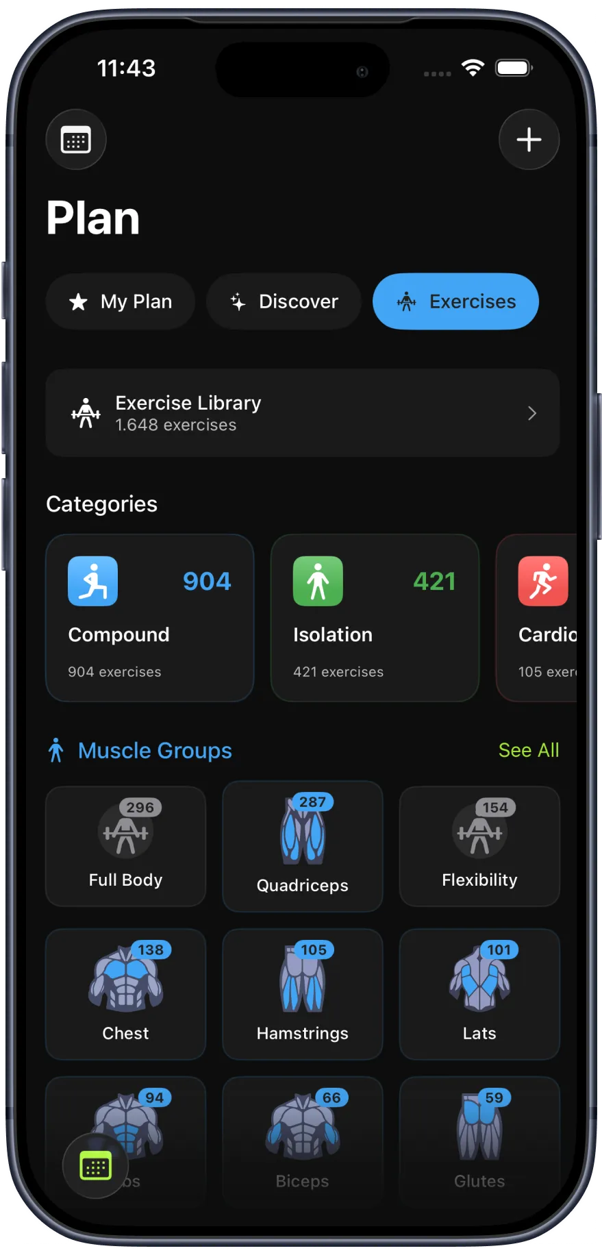 Exercise Library - Browse 1,648+ exercises by category and muscle group