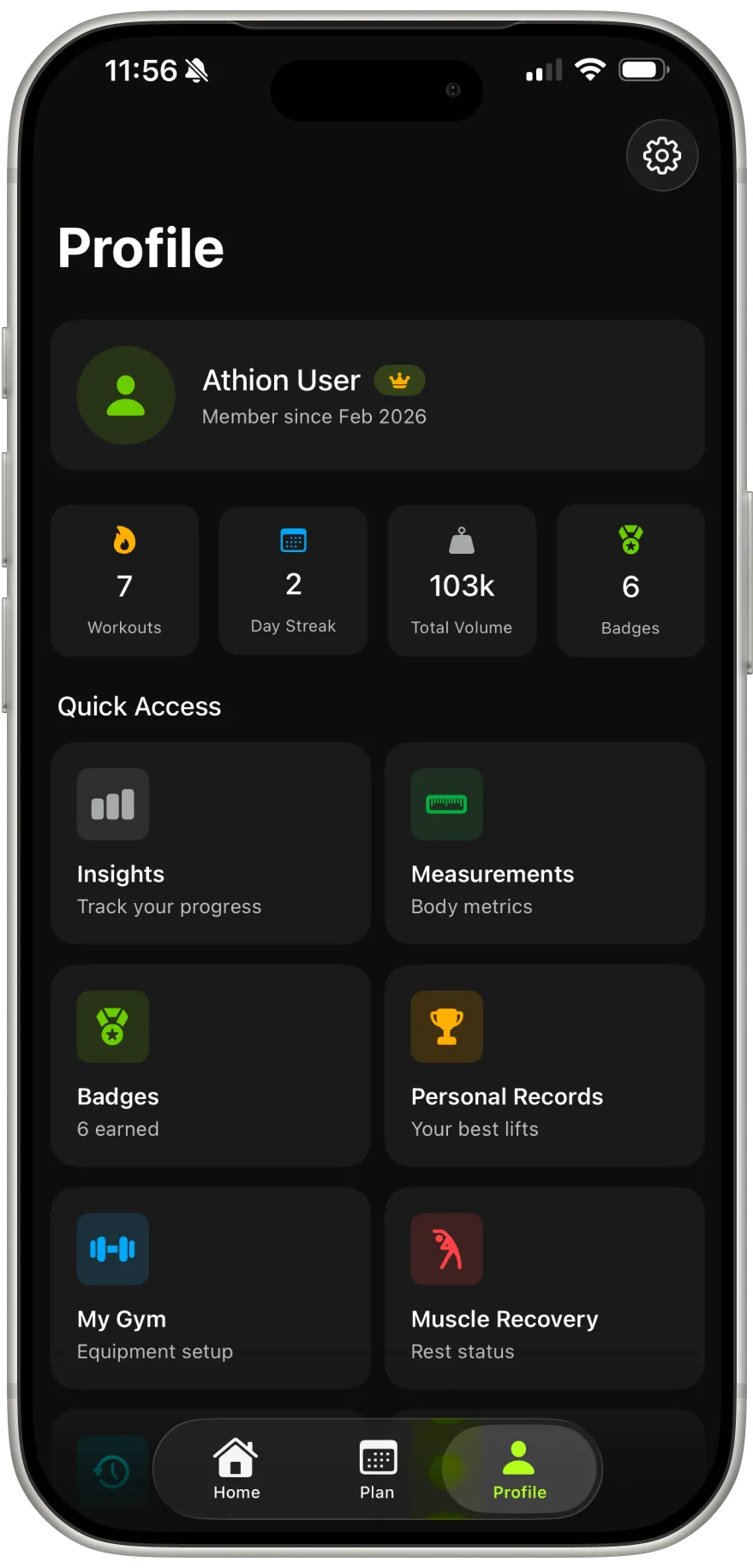 Profile view - View your fitness profile and stats