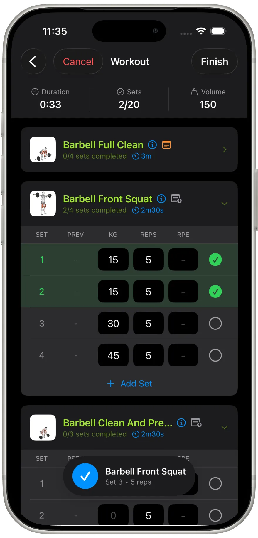 Workout Session - Track sets, reps, and weight in real-time